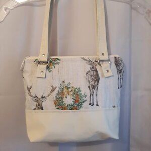 New Woodland Deer Double handle Satchel Purse Shoulder Bag Ivory Brown Western